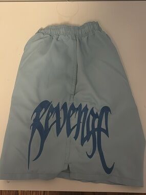 Revenge Clothing Light Blue Boys Shorts with Dark Blue Logo